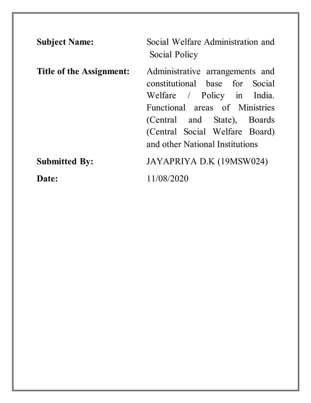 Administrative arrangement and constitutional base for Social Welfare