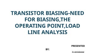 TRANSISTOR BIASING-NEED FOR BIASING,THE OPERATING POINT,LOAD LINE ...