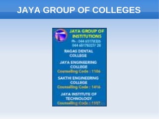 JAYA ENGINEERING COLLEGE
ADMISSION OPEN – 2014! jec.ac.in
 