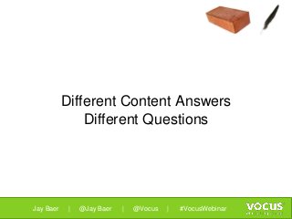 Different Content Answers
Different Questions
Jay Baer | @Jay Baer | @Vocus | #VocusWebinar
 