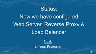 | ©2019 F527
Status:
Now we have configured
Web Server, Reverse Proxy &
Load Balancer
Next:
Unique Features
 