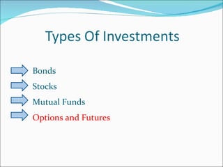 Bonds  Stocks Mutual Funds  Options and Futures  