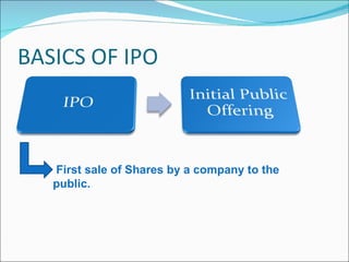 First sale of Shares by a company to the public. 