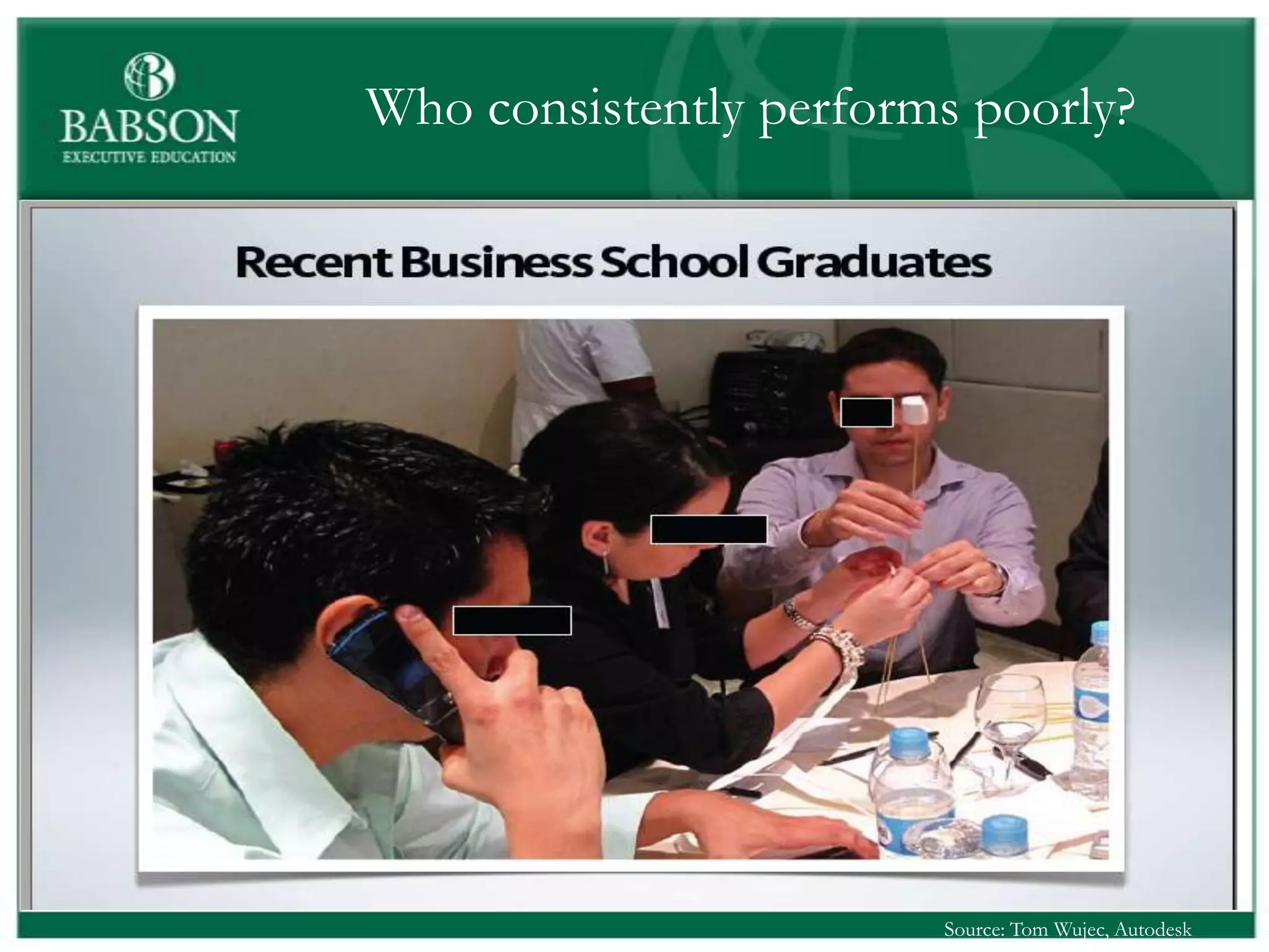 Who consistently performs poorly?




                        Source: Tom Wujec, Autodesk
 