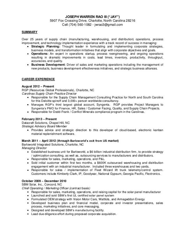 Charlotte manager project resume