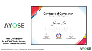 Full Certiﬁcate
for ASEAN Youths to apply
jobs or further education
All information are strictly conﬁdential. No distribution allowed.
 