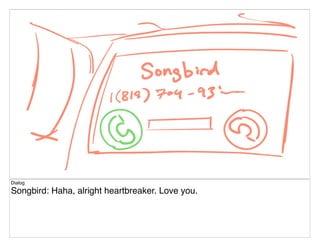 Dialog
Songbird: Haha, alright heartbreaker. Love you.
 