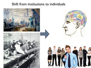 Shift from institutions to individuals
 