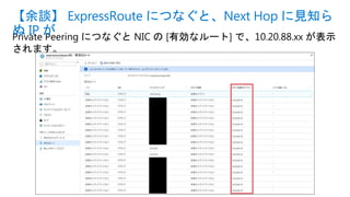 Private Peering につなぐと NIC の [有効なルート] で、10.20.88.xx が表示
されます。
【余談】 ExpressRoute につなぐと、Next Hop に見知ら
ぬ IP が
 
