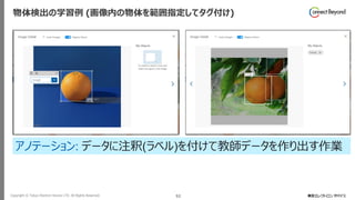 Copyright © Tokyo Electron Device LTD. All Rights Reserved. 52
物体検出の学習例 (画像内の物体を範囲指定してタグ付け)
アノテーション: データに注釈(ラベル)を付けて教師データを作り出す作業
 