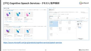 Copyright © Tokyo Electron Device LTD. All Rights Reserved. 63
[デモ] Cognitive Speech Services - テキスト/音声解析
https://azure.microsoft.com/ja-jp/products/cognitive-services/speech-services
 