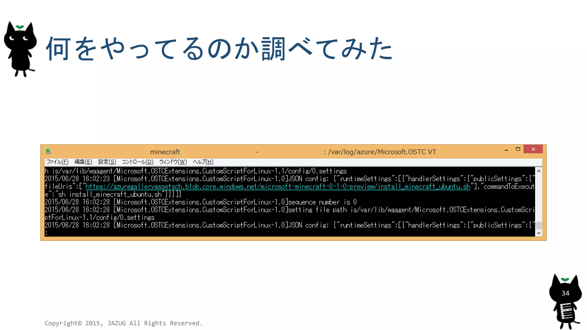 何をやってるのか調べてみた
Copyright© 2015, JAZUG All Rights Reserved.
34
 