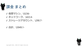 課金 まとめ
仮想マシン、5236-
ネットワーク、422.4-
ストレージアカウント、290.7-
合計、5949.1-
Copyright© 2015, JAZUG All Rights Reserved.
56
 