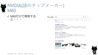 NVIDIA(謎のチップメーカー)
M60
Copyright© 2015, JAZUG All Rights Reserved.
17
M60だけで検索する
と・・・
 