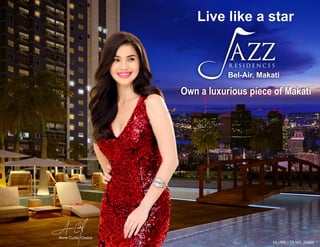 Live like a star



                                 Bel-Air, Makati

                      Own a luxurious piece of Makati




Anne Curtis’ Choice
                                              HLURB LTS NO. 24664
 