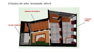 Planta de piso Segundo nivel
Cemento
pulido
Mosaicos hidraulico
Tablones de madera
 