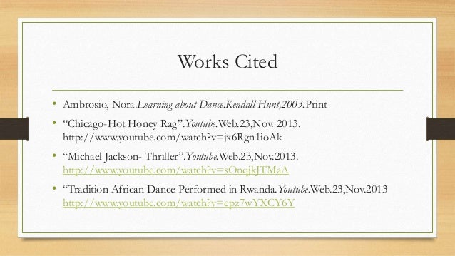 jazz dance youtube works cited
