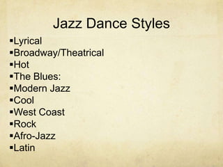 Compare and contrast the works of these choreographers using proper dance vocabulary.Definition and Origin Definition of Jazz DanceA stylized form of theatrical dancing conceived in America, given birth by the established and varied techniques of dance (folk and classical) brought to us by our ancestors from every corner of the world, and influenced by the musical styles of each succeeding decade.  Jazz is a blend of African  dance, European classical dance and American Modern dance. 