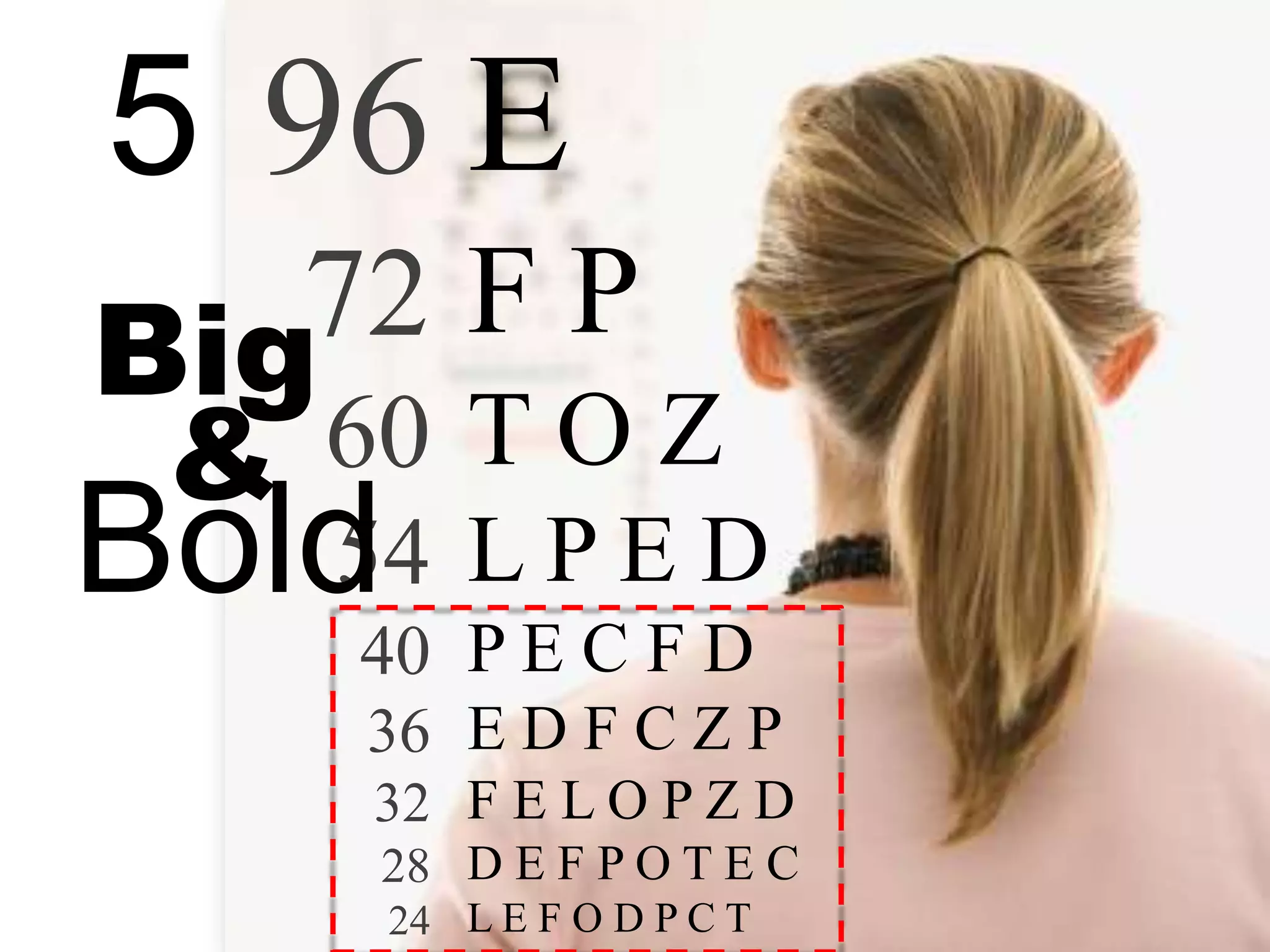 5 96 E
72 F P
Big
60 T O Z
&

54
Bold L P E D
40 P E C F D

36 E D F C Z P
32 F E L O P Z D
28 D E F P O T E C
24 L E F O D P C T

 