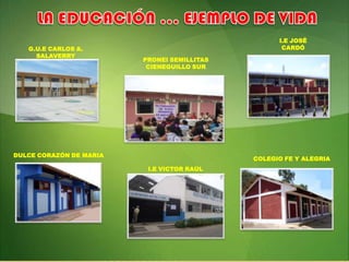 LA EDUCACIÓN … EJEMPLO DE VIDAI.E JOSÉ CARDÓG.U.E CARLOS A. SALAVERRYPRONEI SEMILLITAS CIENEGUILLO SURDULCE CORAZÓN DE MARIACOLEGIO FE Y ALEGRIAI.E VICTOR RAÚL