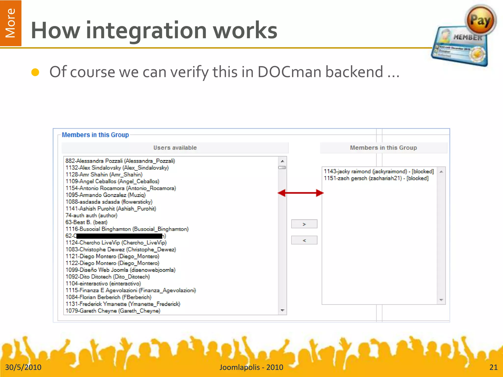 How integration worksOf course we can verify this in DOCman backend …30/5/2010Joomlapolis - 201021