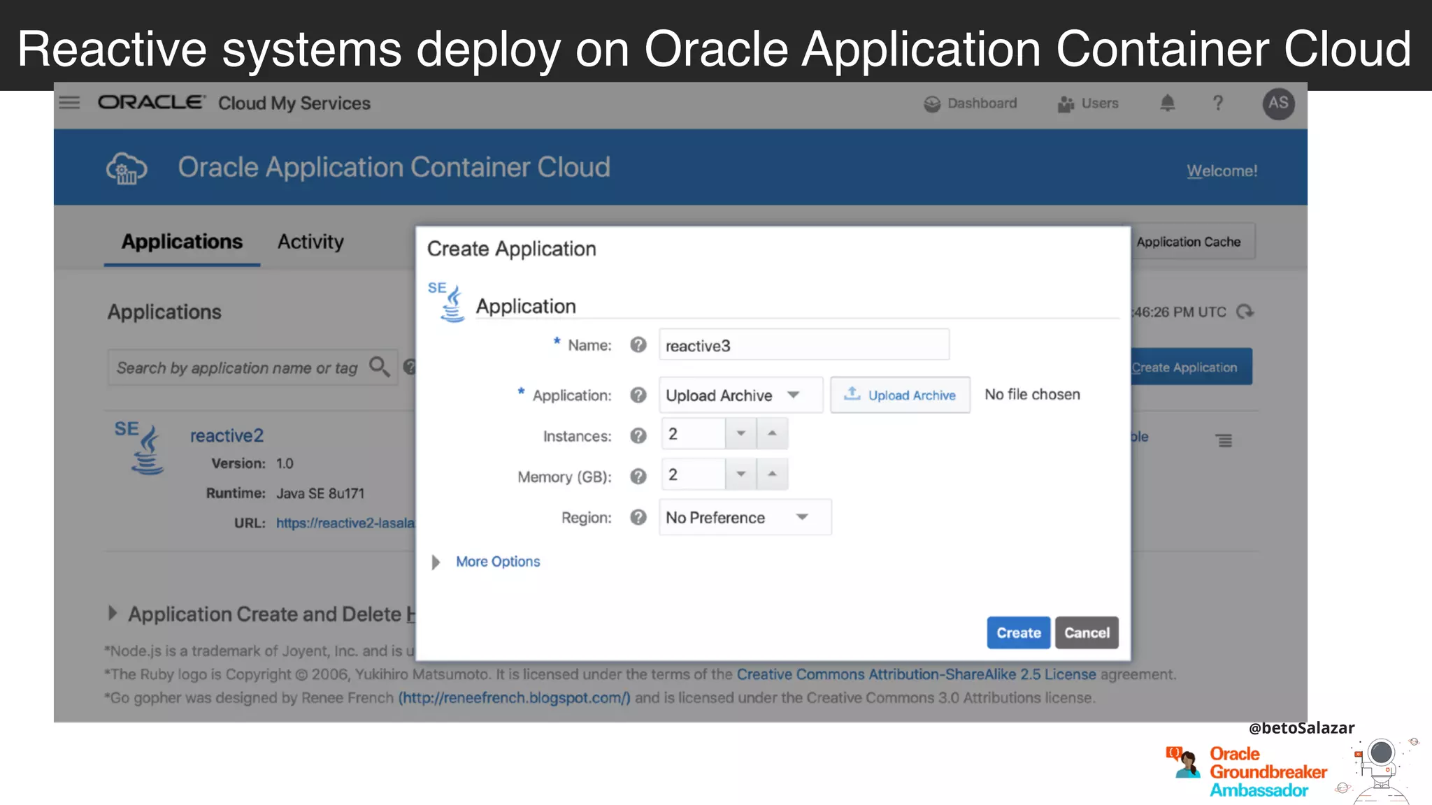 Reactive systems deploy on Oracle Application Container Cloud
@betoSalazar
 