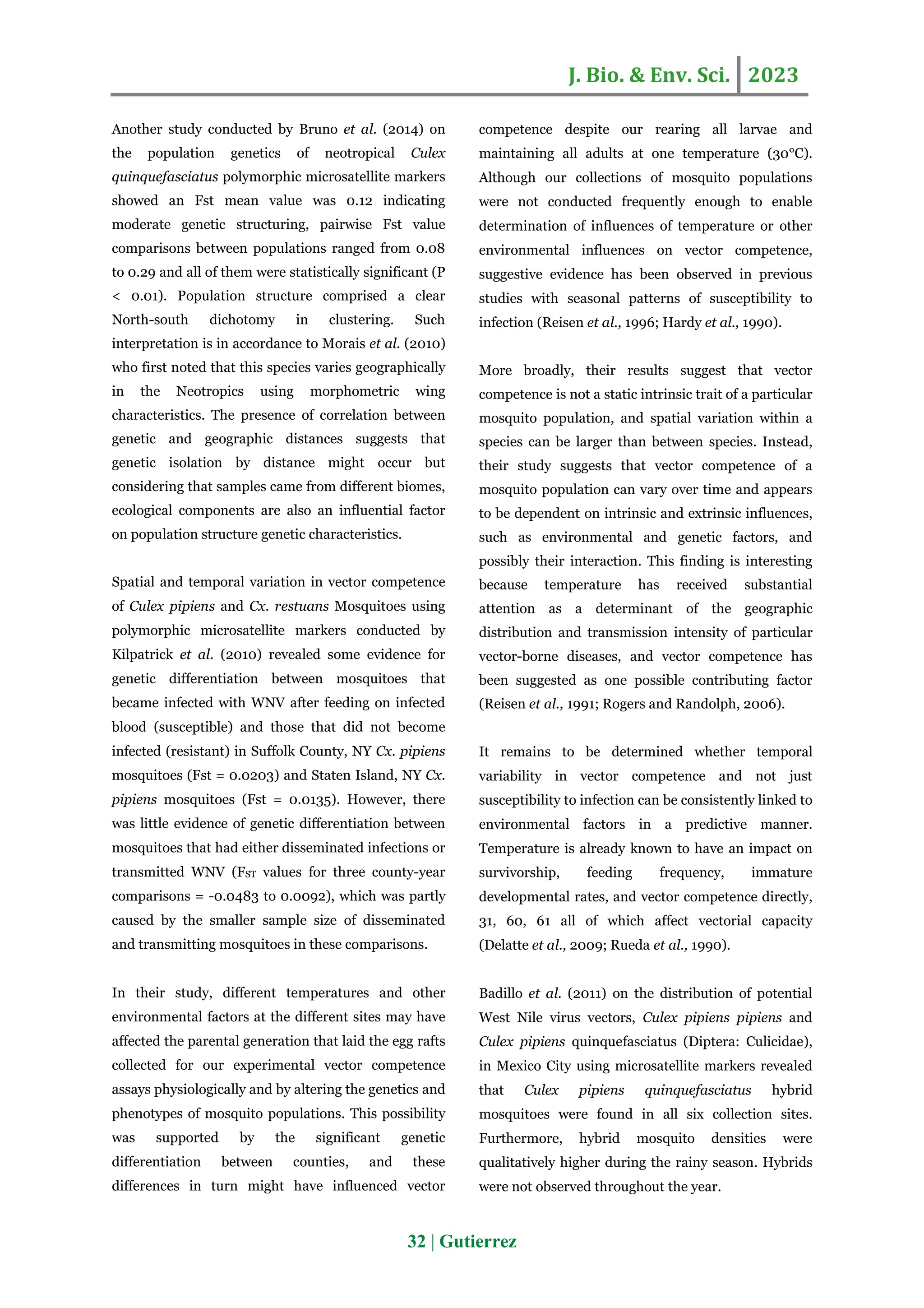 Genetic population structure of West Nile Virus vector Mosquitoes | PDF