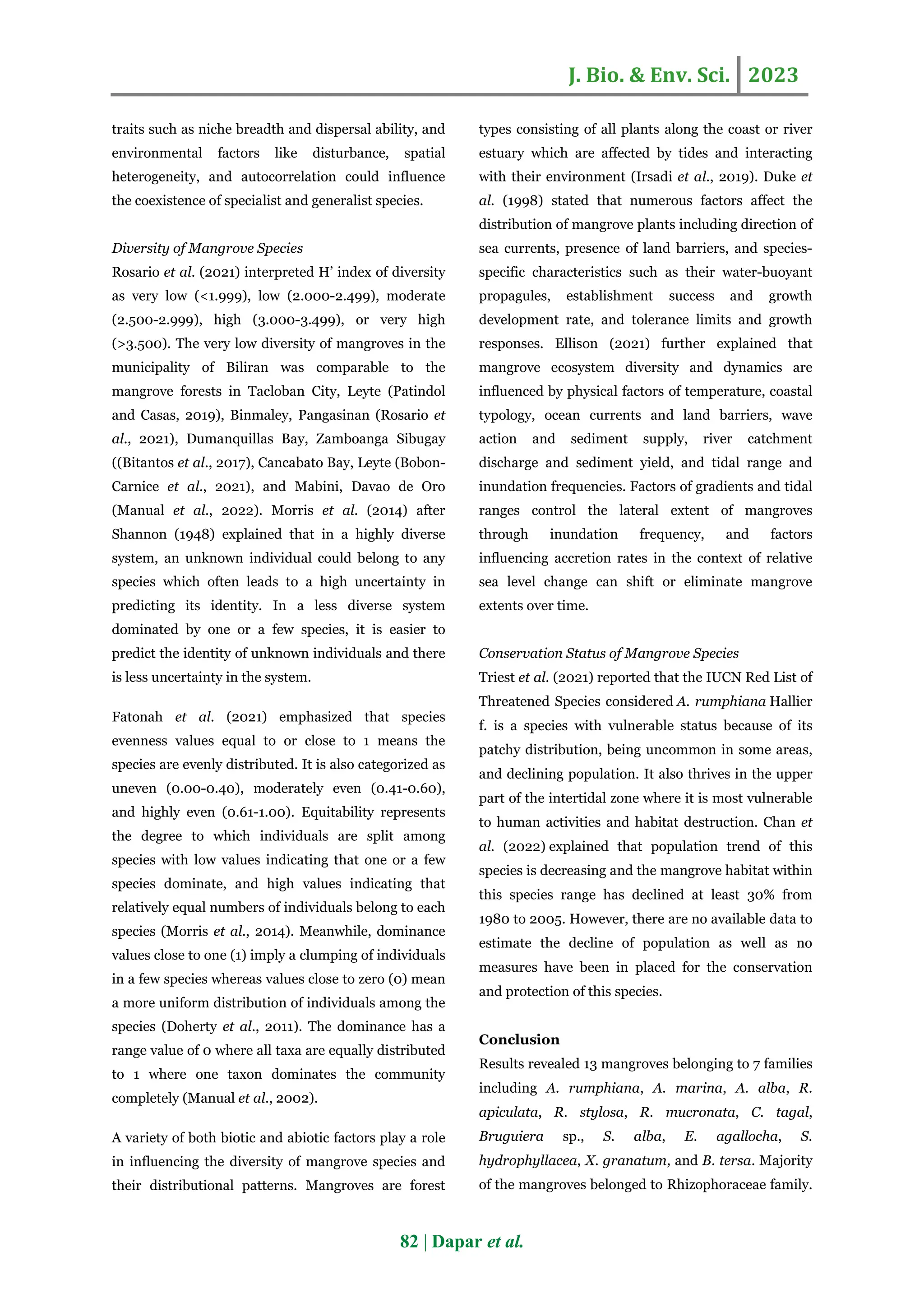 Diversity, distribution and conservation status of mangrove species in ...