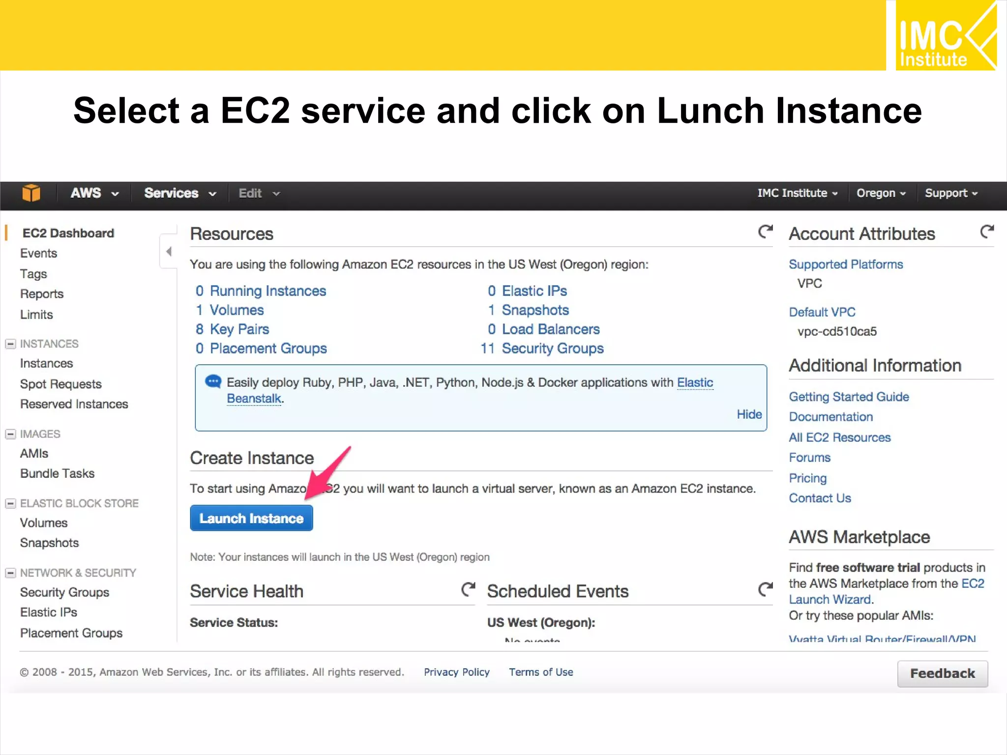 13
Select a EC2 service and click on Lunch Instance
 