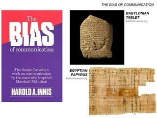 THE BIAS OF COMMUNICATION
BABYLONIAN
TABLET
britishmuseum.org
EGYPTIAN
PAPYRUS
britishmuseum.org
 