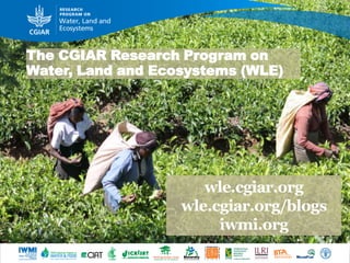 The CGIAR Research Program on
Water, Land and Ecosystems (WLE)

wle.cgiar.org
wle.cgiar.org/blogs
iwmi.org

 