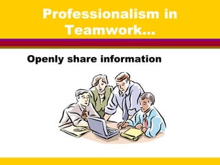 Professionalism in
Teamwork...
Openly share information
 