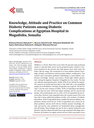 Knowledge, Attitude and Practice on Common Diabetic Patients among ...