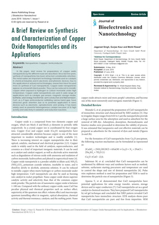Synthesis and Characterization of Copper Oxide Nanoparticles and its ...
