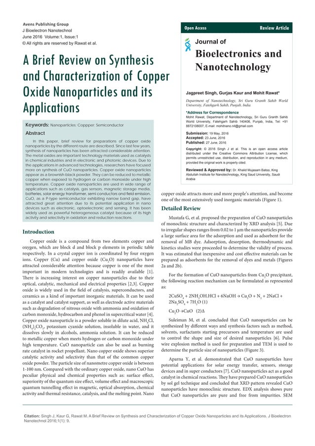 Synthesis and Characterization of Copper Oxide Nanoparticles and its