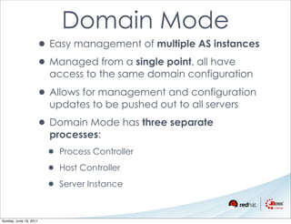 Domain Mode
                    • Easy management of multiple AS instances
                    • Managed from a single poi...