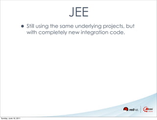 JEE
                    • Still using the same underlying projects, but
                        with completely new integration code.




Sunday, June 19, 2011
 