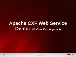 28
Red Hat JBoss Fuse
Apache CXF Web Service
Demo: WS Code First Approach
 