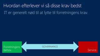 IT er generelt nød til at lytte til forretningens krav.




                        GOVERNANCE
 