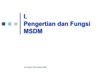 Dr Wulan Permatasari MM.
I.
Pengertian dan Fungsi
MSDM
 