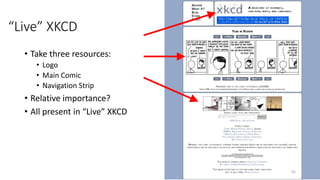 “Live” XKCD
• Take three resources:
• Logo
• Main Comic
• Navigation Strip
• Relative importance?
• All present in “Live” XKCD
65
 
