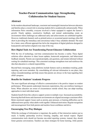 Teacher-Parent Communication App: Strengthening Collaboration for ...