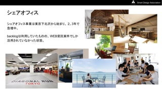 Smart Design Association
シェアオフィス
シェアオフィス事業は東京下北沢から始まり、 2、3年で
急増中。
backlogは利用していたものの、 WEB受託案件でしか
活用されていなかった状態。
 