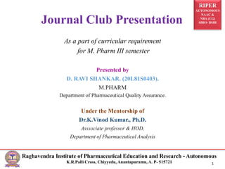 JOURNAL CLUB PRESENTATION (20L81S0403-PA &amp; QA) | PPT