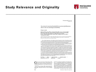 Study Relevance and Originality
 