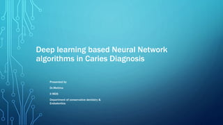 Deep learning based Neural Network
algorithms in Caries Diagnosis
Presented by
Dr.Mettina
II MDS
Department of conservative dentistry &
Endodontics
 
