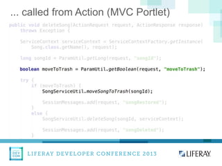 LIFERAY DEVELOPER CONFERENCE 2013DEV
CON
LIFERAY
... called from Action (MVC Portlet)
 