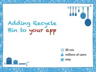 LIFERAY DEVELOPER CONFERENCE 2013DEV
CON
LIFERAY
Adding Recycle
Bin to your app
30 min
millions of users
easy
 