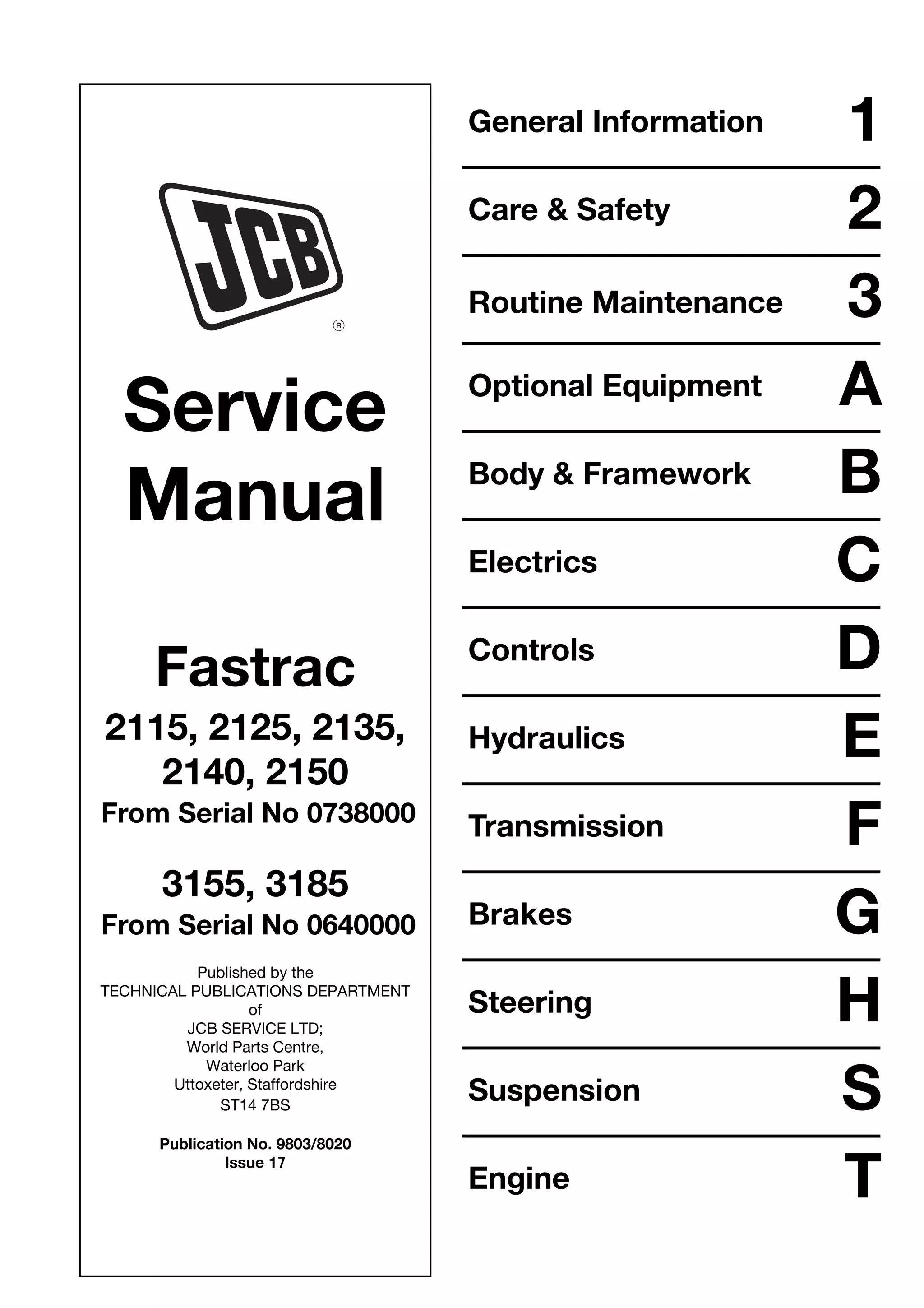 Jcb 2140 fastrac service repair manual sn：00741002 00741999 | PDF