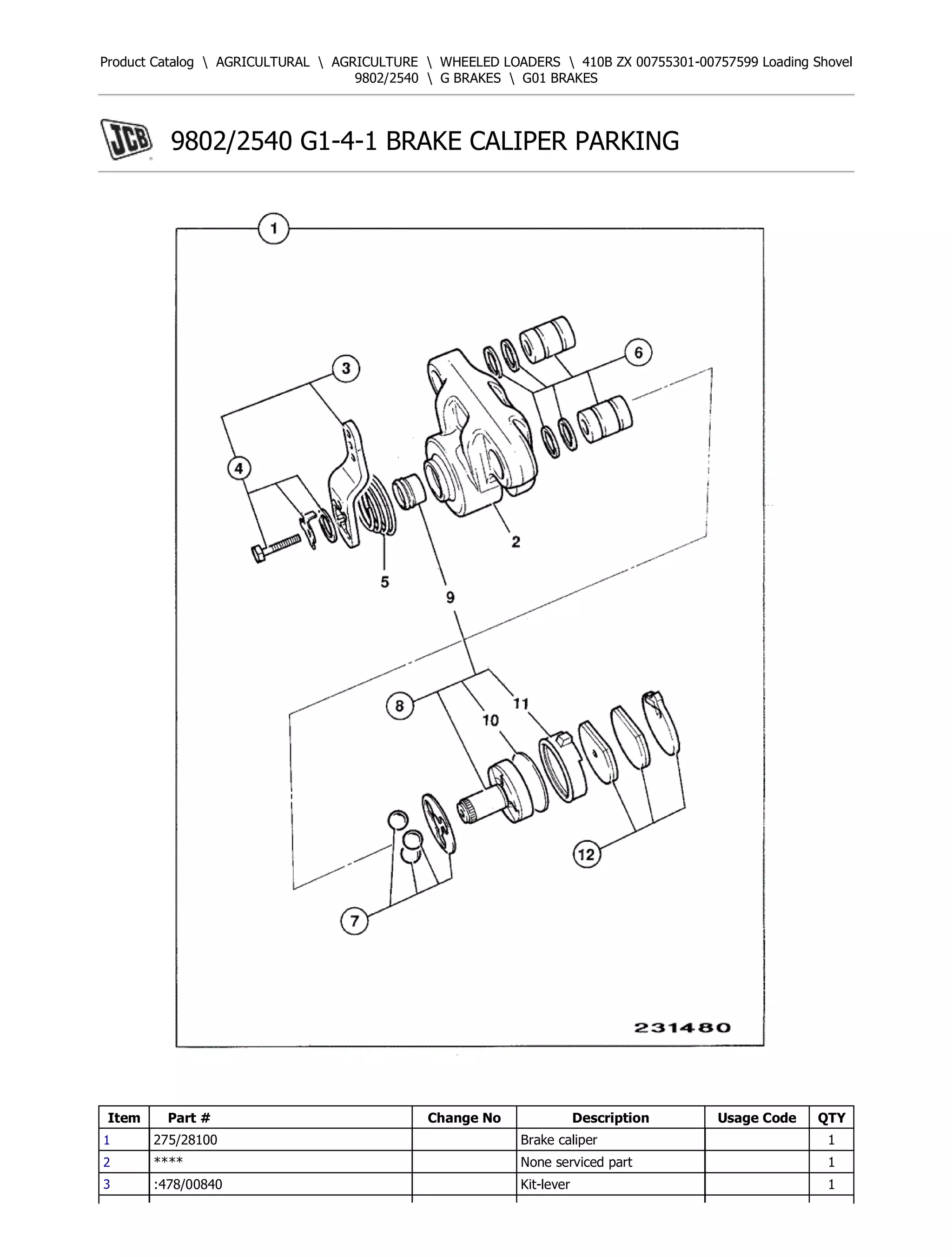 m JCB 410B ZX Loading Shovel Parts Catalogue Manual (Serial